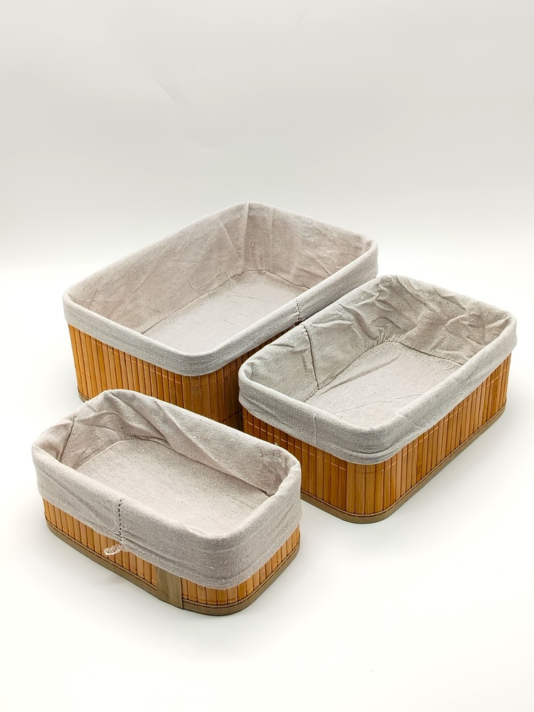 SET 3 PANIERS RECTANGULAIRE EN BAMBOO 30*20 / 26*17 / 22*12.5 CM