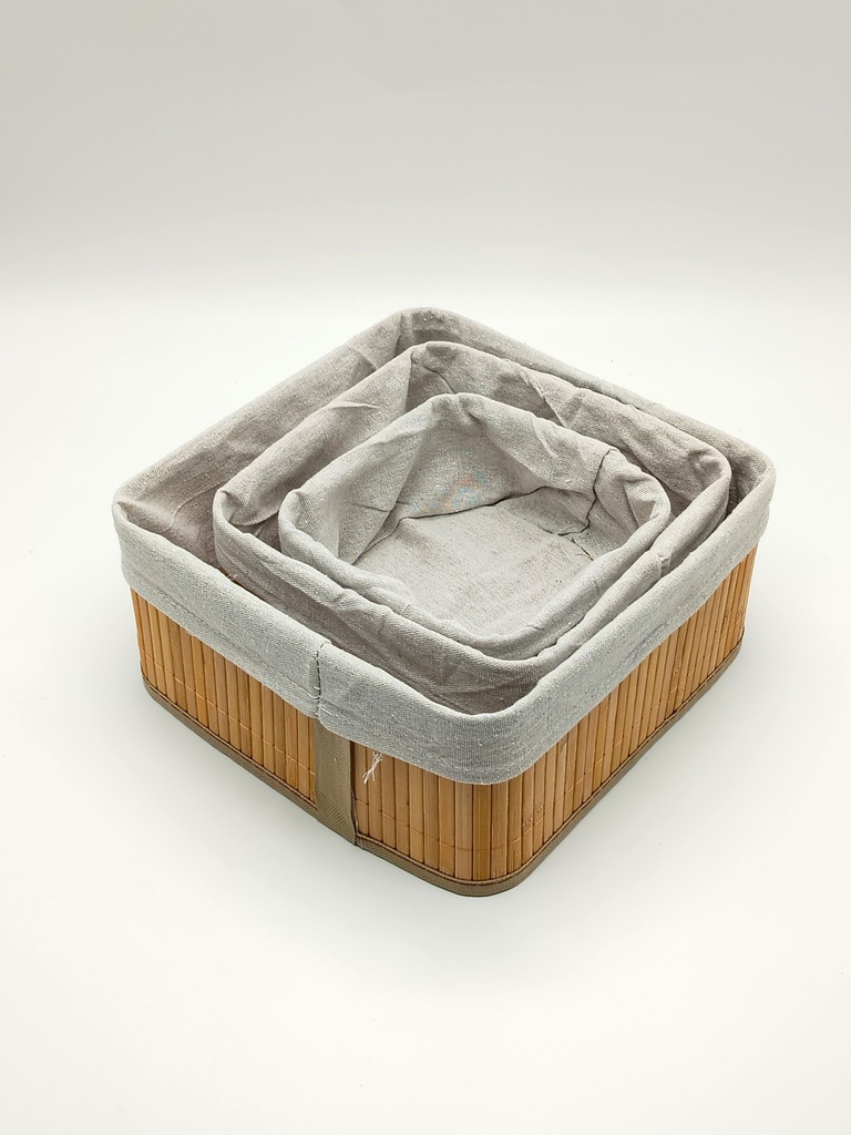 SET 3 PANIERS CARRE EN BAMBOO 26*26 / 21*21 / 16*16 CM