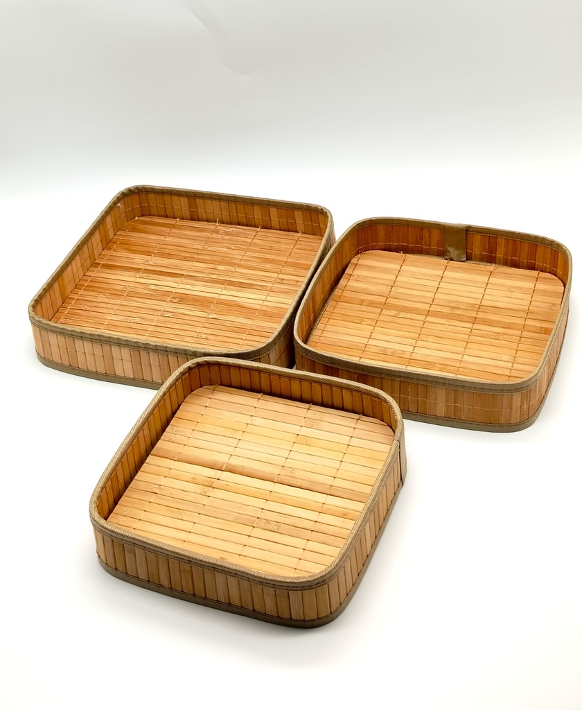 SET 3 PLATEAUX CARRE EN BAMBOO 28 / 25 / 23 CM