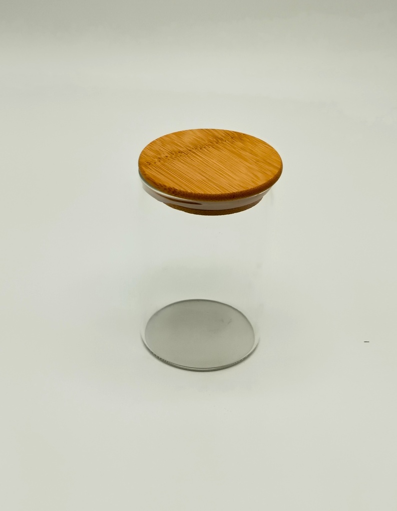 Pot en verre  Borosilicate + couvercle rond bamboo 6,5 x 10 cm