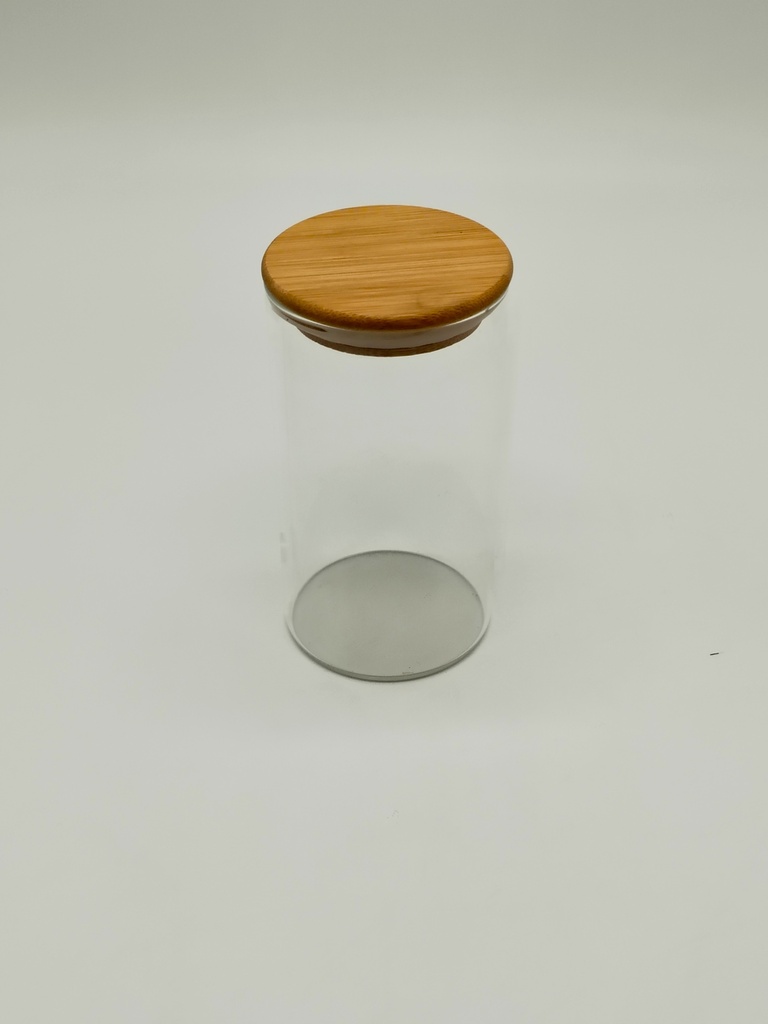 Pot en verre  Borosilicate + couvercle rond bamboo 6,5 x 12 cm