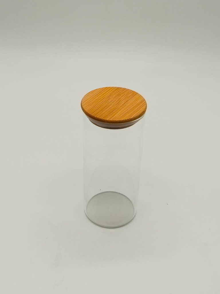 Pot en verre  Borosilicate + couvercle rond bamboo 6,5 x 15 cm