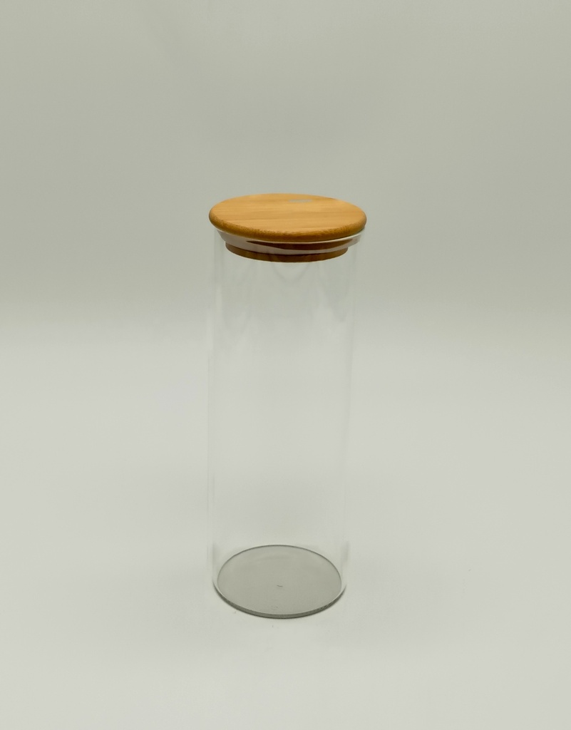 Pot en verre  Borosilicate + couvercle rond bamboo 6,5 x 18 cm