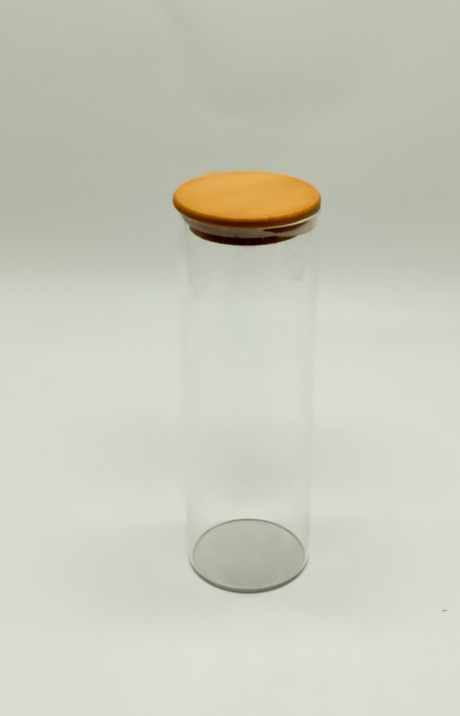 Pot en verre  Borosilicate + couvercle rond bamboo 6,5 x 20 cm