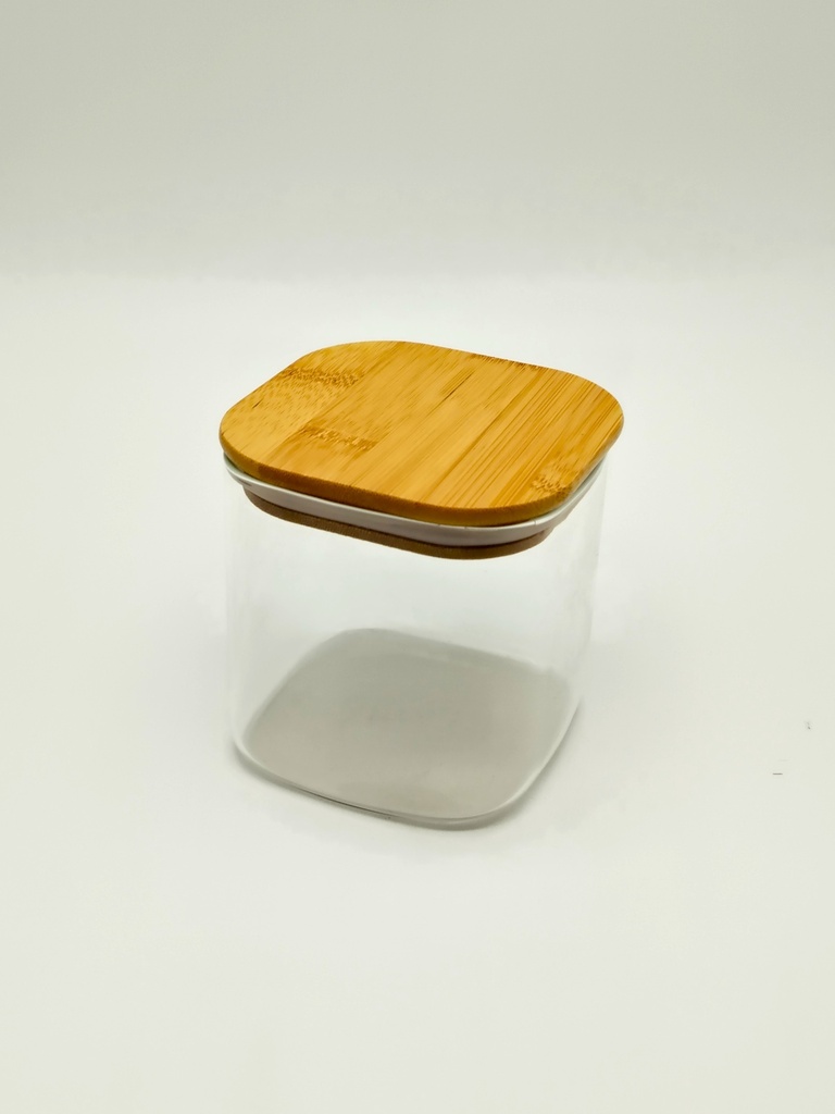Pot en verre  Borosilicate + couvercle carré bamboo 10 x 10 cm