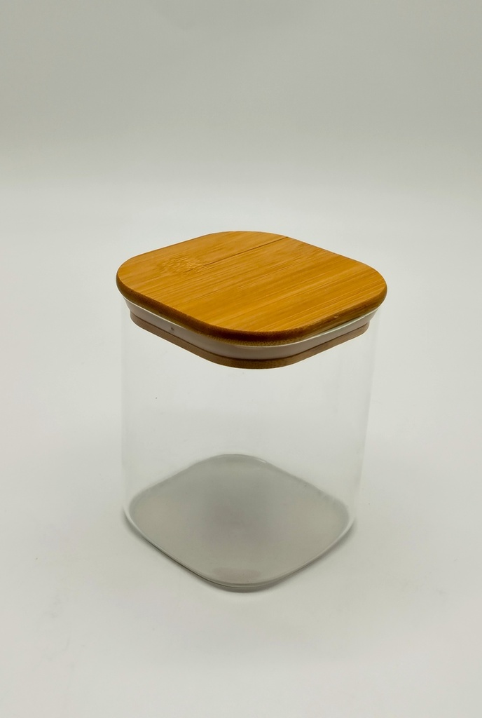 Pot en verre  Borosilicate + couvercle carré bamboo 10 x 12 cm