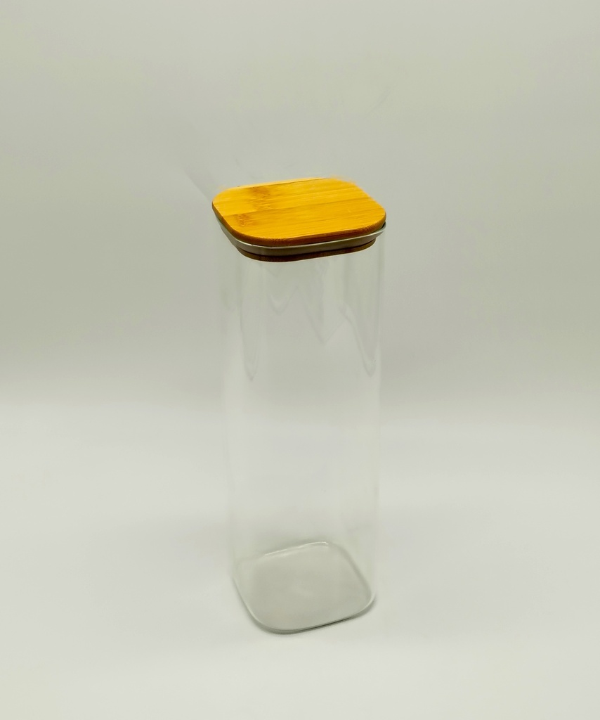 Pot en verre  Borosilicate + couvercle carré bamboo 10 x 30 cm