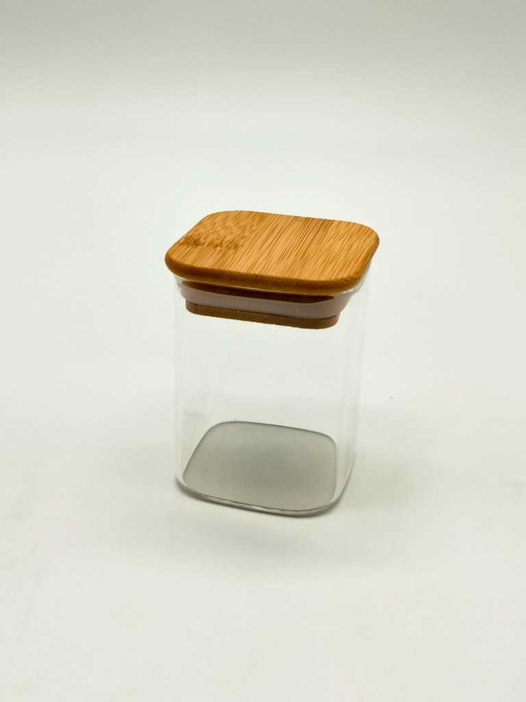 Pot en verre  Borosilicate + couvercle carré bamboo 6 x 8 cm