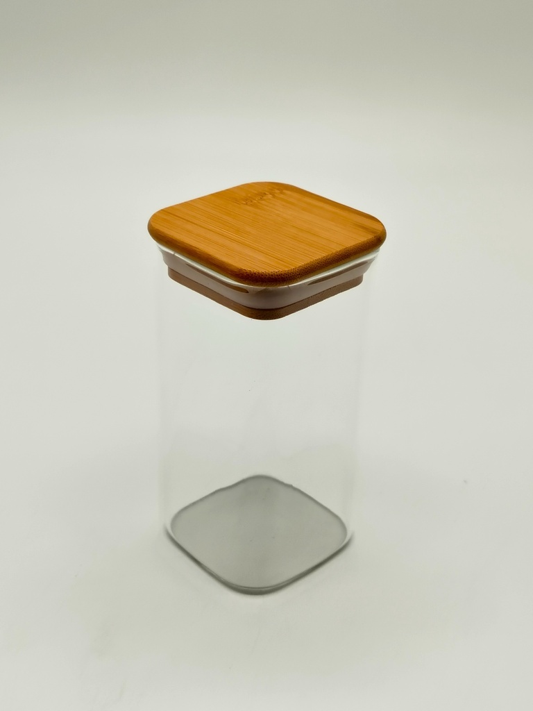 Pot en verre  Borosilicate + couvercle carré bamboo 6 x 12 cm