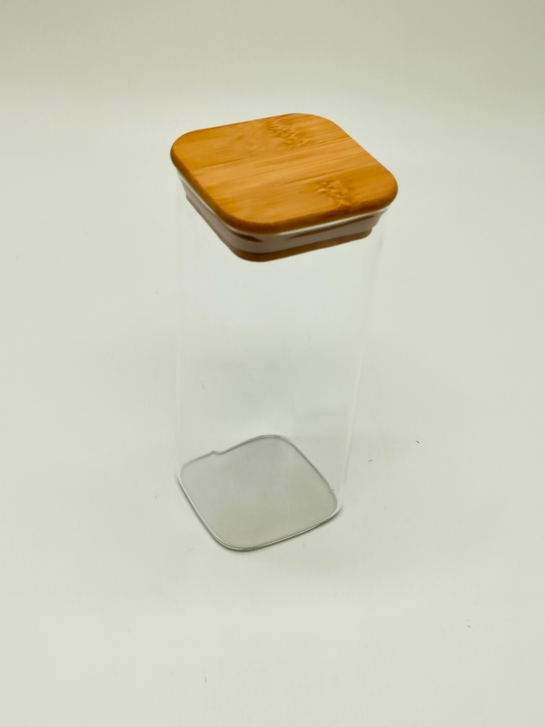 Pot en verre  Borosilicate + couvercle carré bamboo 6 x 15 cm