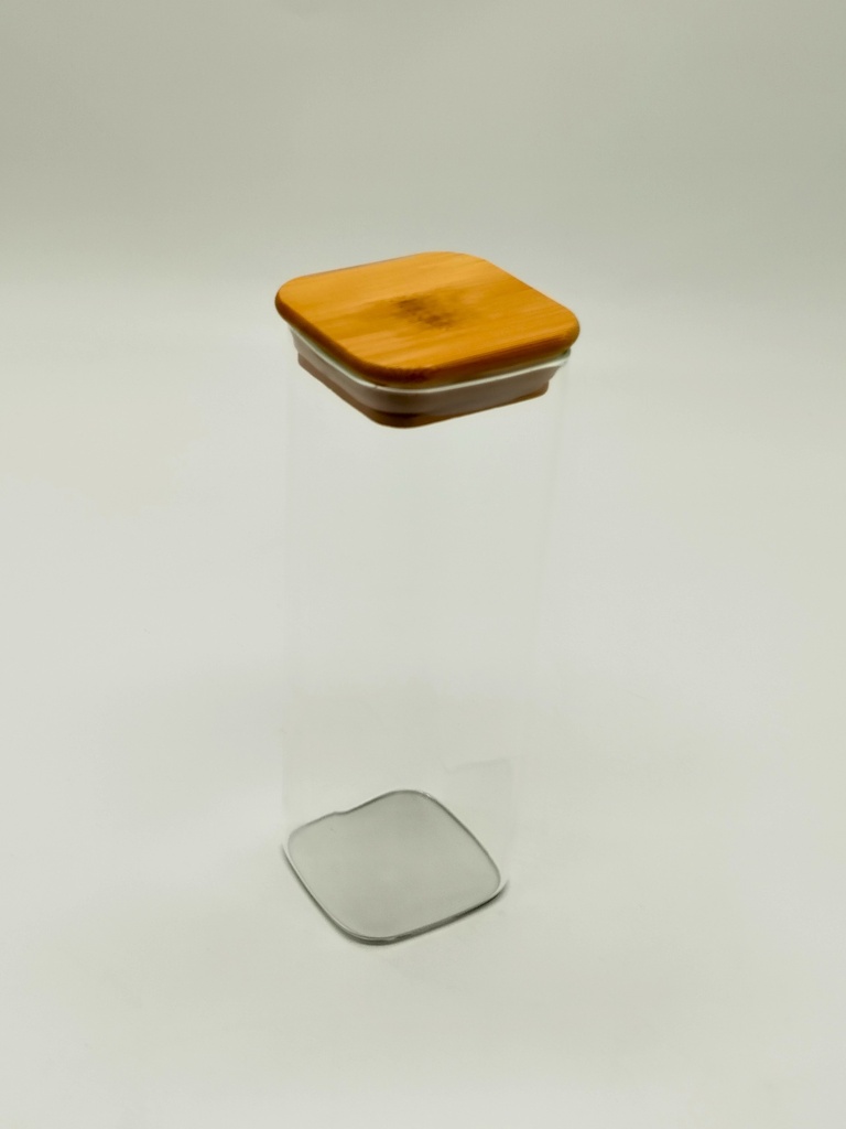 Pot en verre  Borosilicate + couvercle carré bamboo 6 x 18 cm