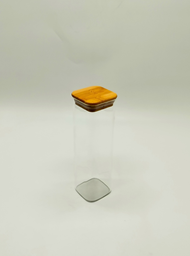 Pot en verre  Borosilicate + couvercle carré bamboo 6 x 20 cm