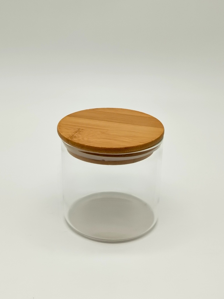 Pot en verre  Borosilicate + couvercle rond bamboo 8.5 x 8 cm