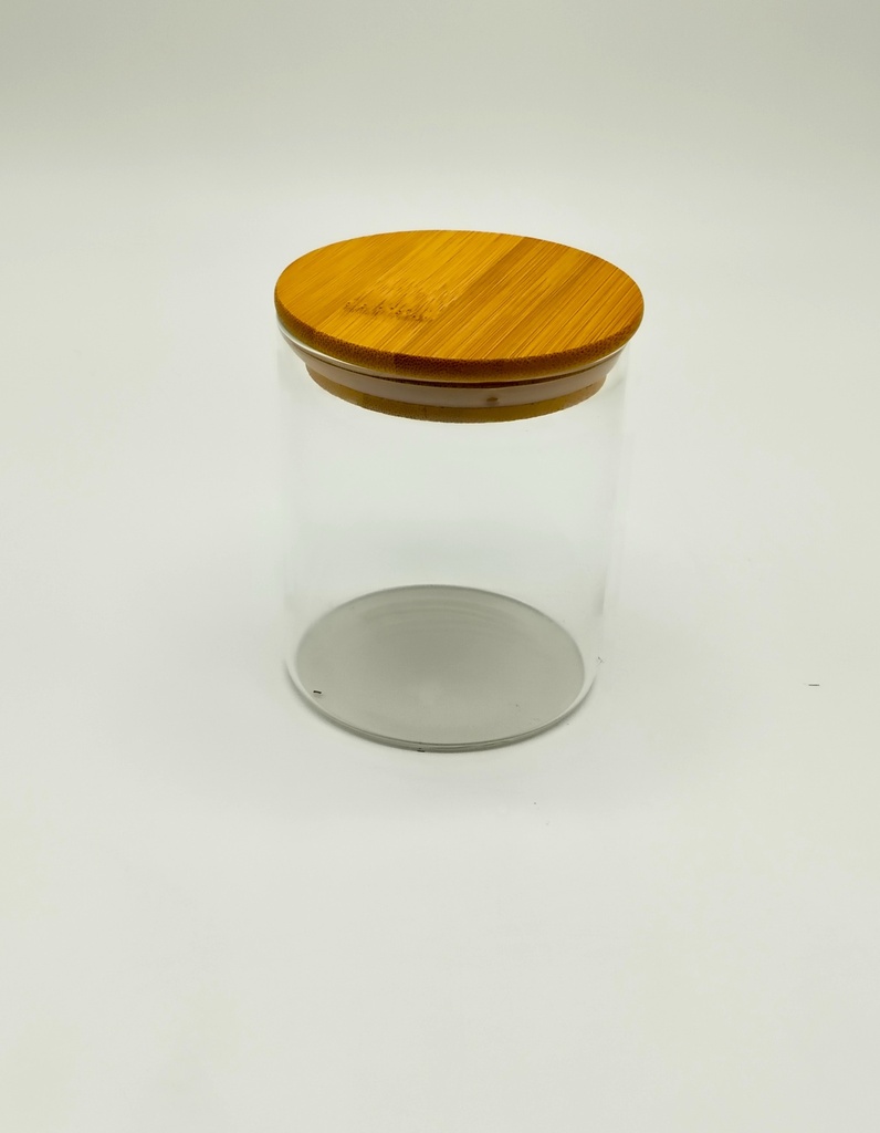 Pot en verre  Borosilicate + couvercle rond bamboo 8.5 x 10 cm