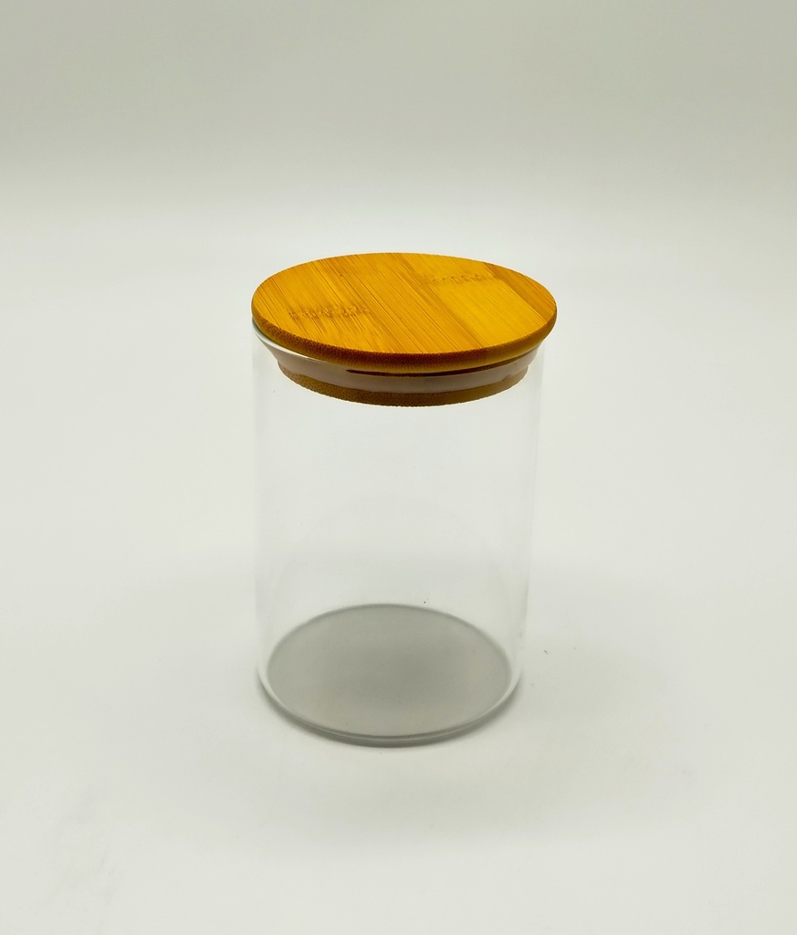 Pot en verre  Borosilicate + couvercle rond bamboo 8.5 x 12 cm