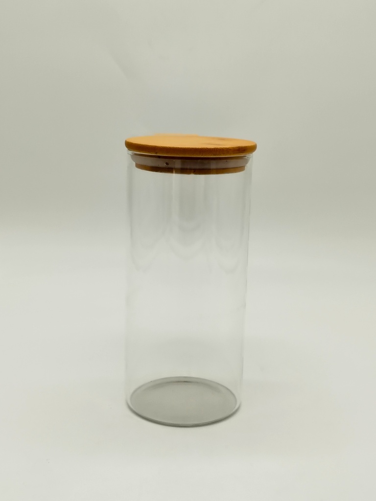 Pot en verre  Borosilicate + couvercle rond bamboo 8.5 x 18 cm