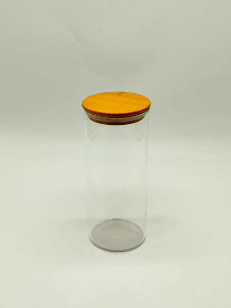 Pot en verre  Borosilicate + couvercle rond bamboo 8.5 x 20 cm