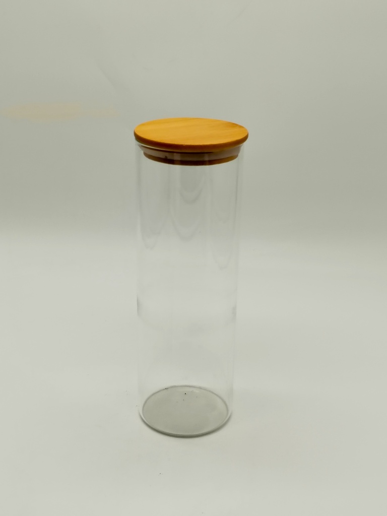Pot en verre  Borosilicate + couvercle rond bamboo 8.5 x 25 cm