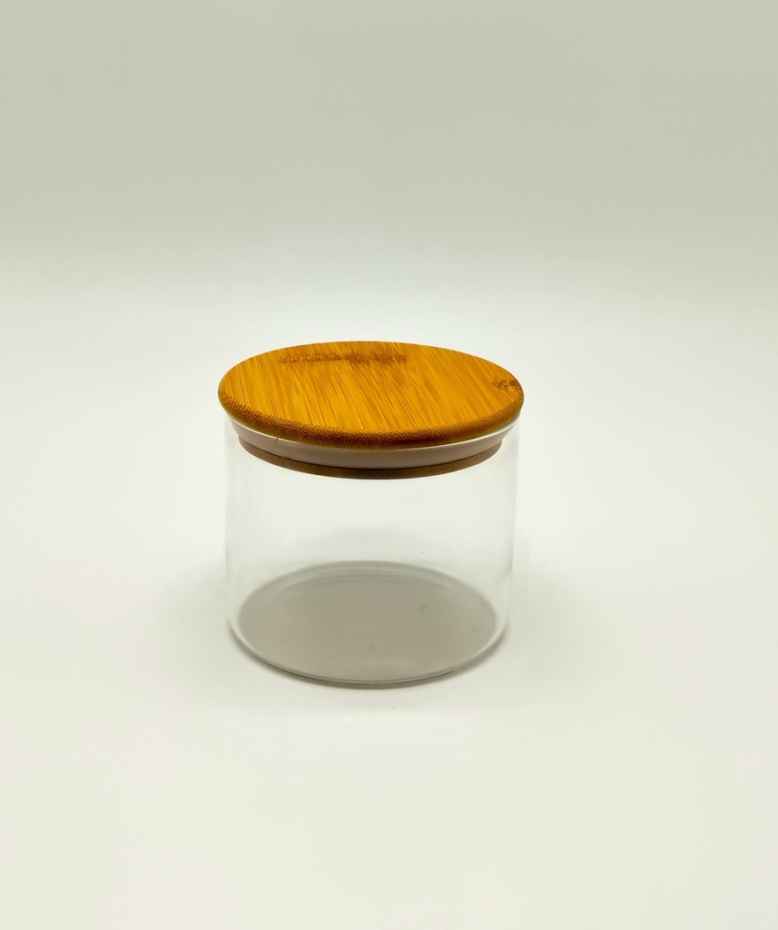 Pot en verre  Borosilicate + couvercle rond bamboo 10 x 8 cm
