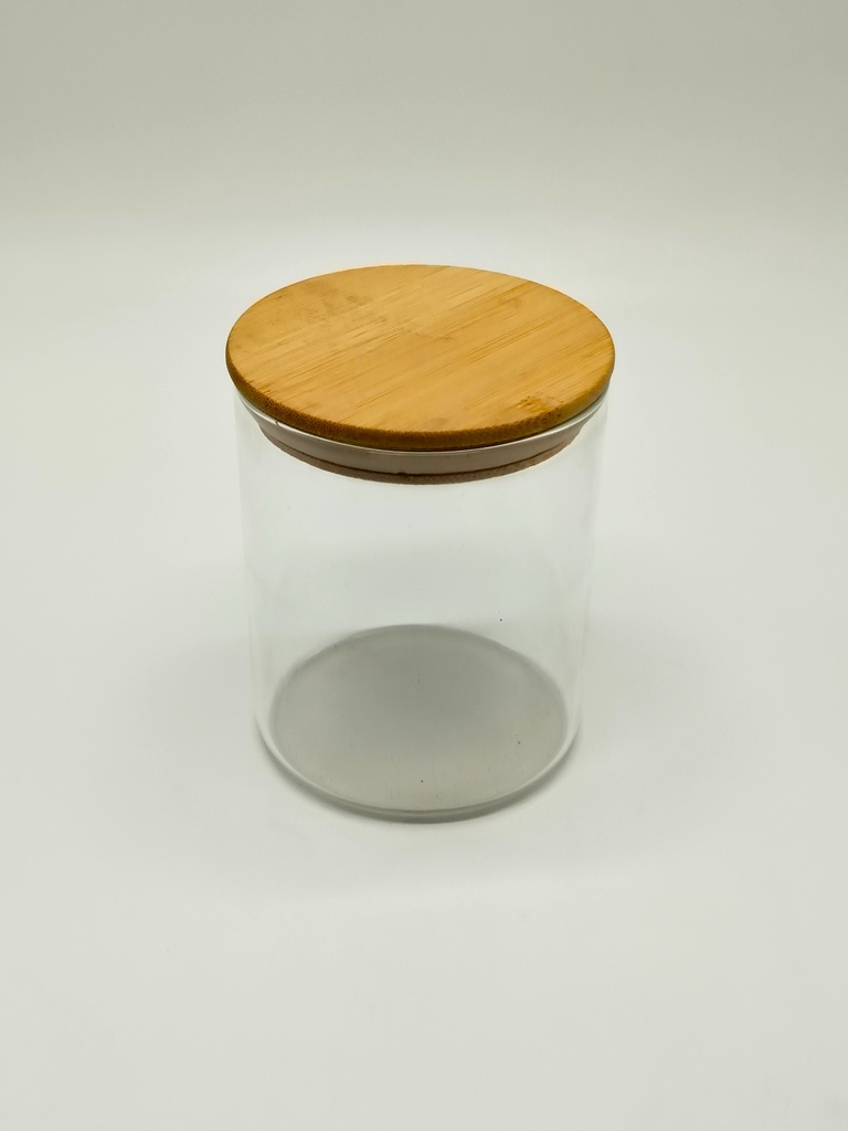 Pot en verre  Borosilicate + couvercle rond bamboo 10 x 12 cm