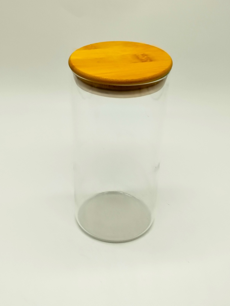 Pot en verre  Borosilicate + couvercle rond bamboo 10 x 20 cm