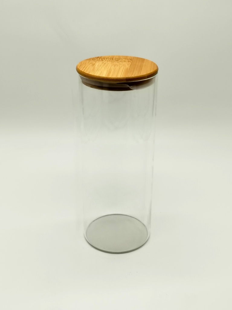 Pot en verre  Borosilicate + couvercle rond bamboo 10 x 25 cm
