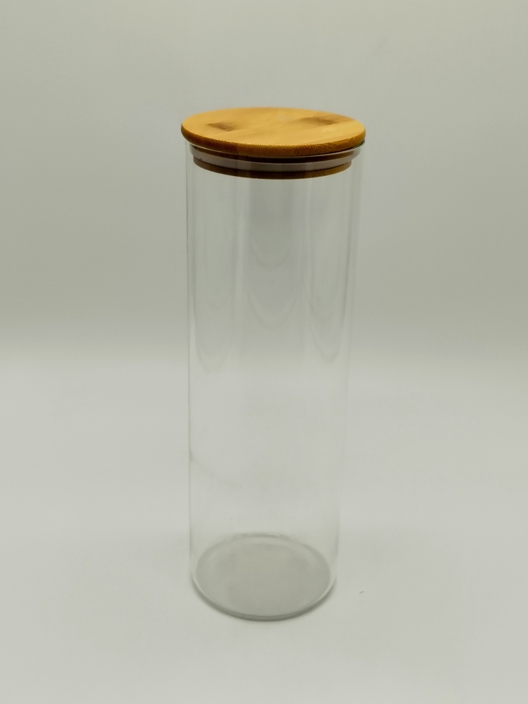 Pot en verre  Borosilicate + couvercle rond bamboo 10 x 28 cm