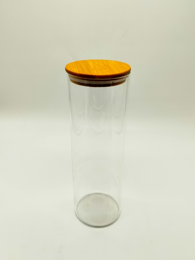 Pot en verre  Borosilicate + couvercle rond bamboo 10 x 30 cm