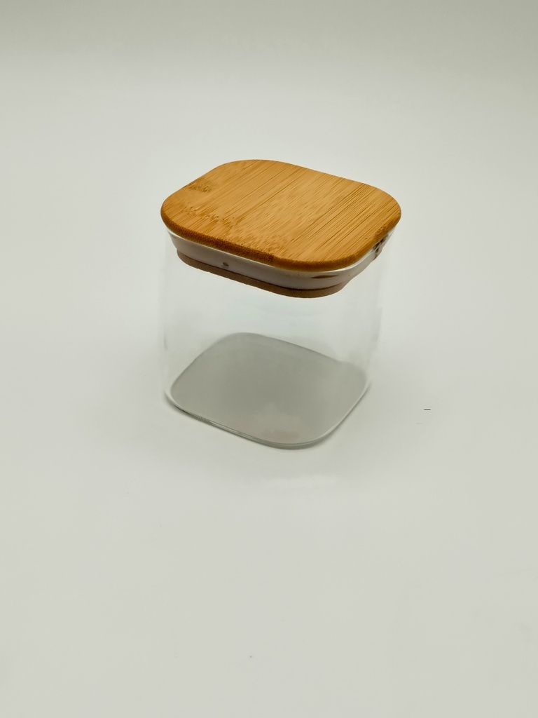 Pot en verre  Borosilicate + couvercle carré bamboo 8 x 8 cm