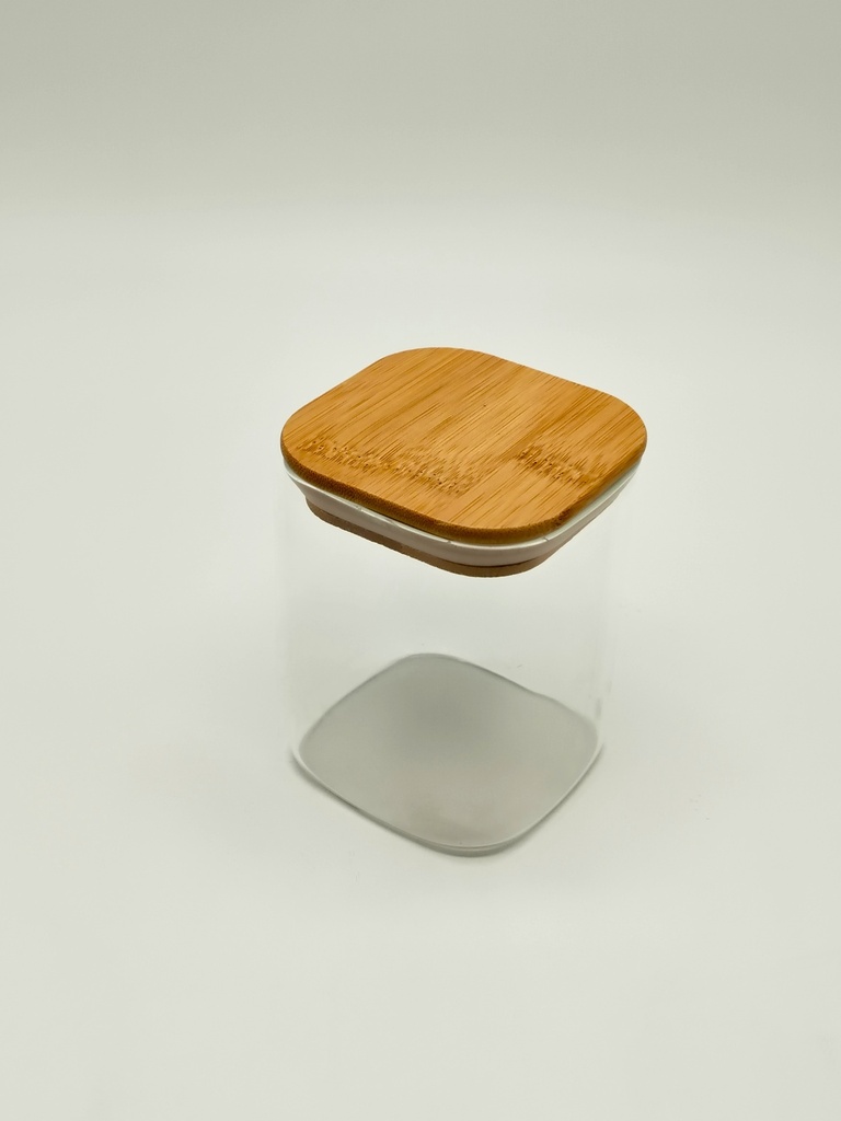 Pot en verre  Borosilicate + couvercle carré bamboo 8 x 10 cm