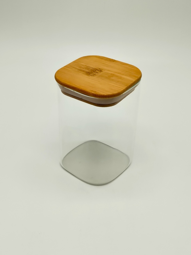Pot en verre  Borosilicate + couvercle carré bamboo 8 x 12 cm