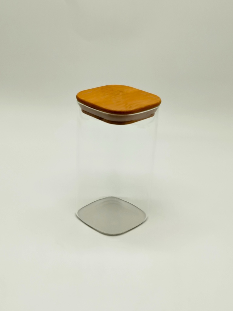 Pot en verre  Borosilicate + couvercle carré bamboo 8 x 15 cm