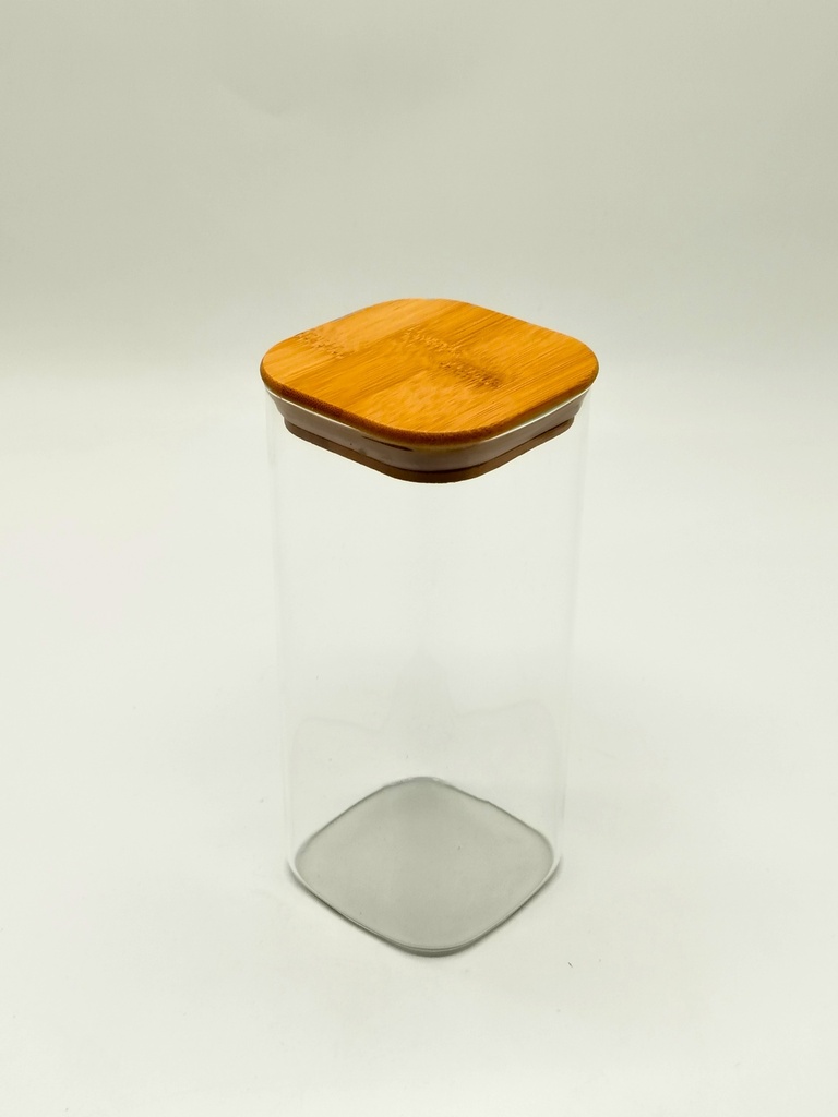 Pot en verre  Borosilicate + couvercle carré bamboo 8 x 18 cm