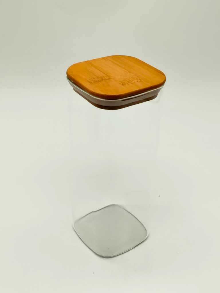Pot en verre  Borosilicate + couvercle carré bamboo 8 x 20 cm
