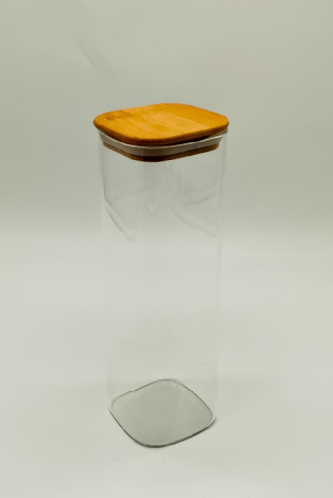 Pot en verre  Borosilicate + couvercle carré bamboo 8 x 25 cm