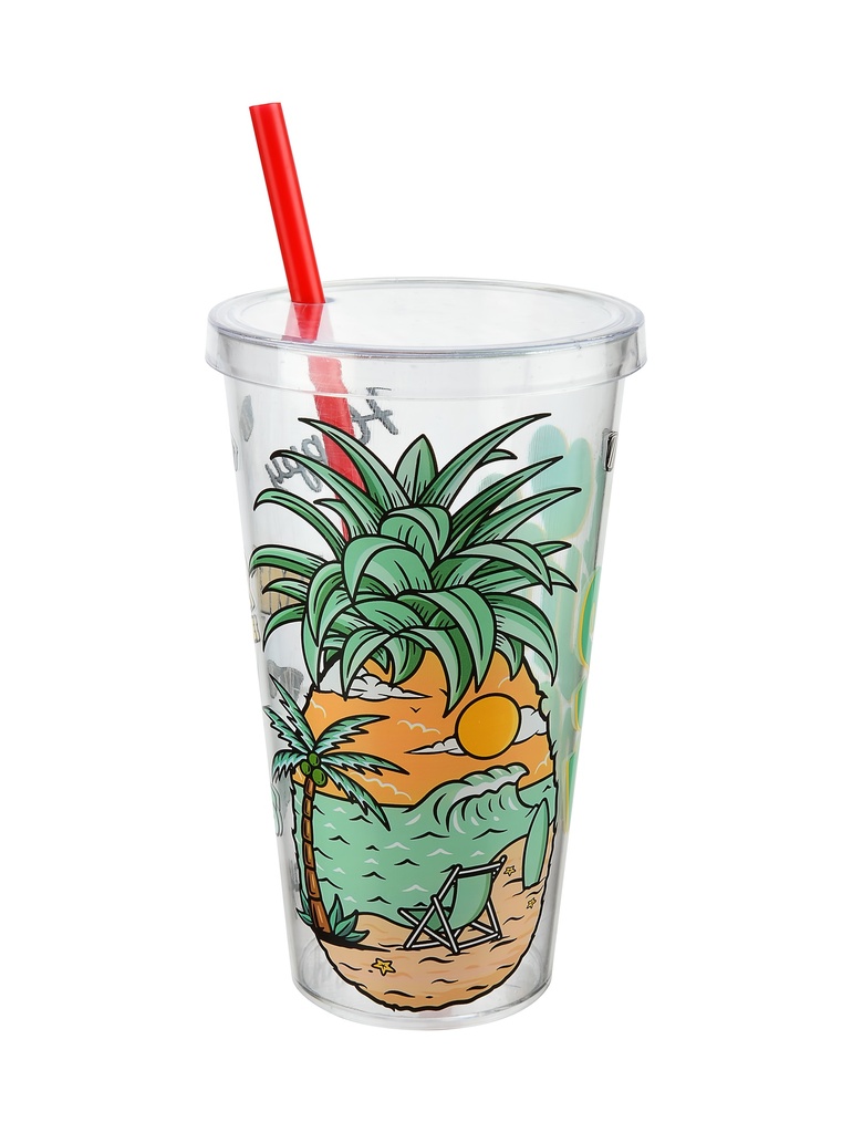 GOBELET AVEC COUVERCLE ET PAILLE 600 ML