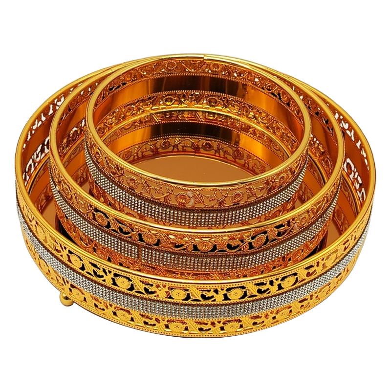 SET 3 PIECES : PLATEAUX DECO METAL 25x25 / 21x21 / 15x15 CM
