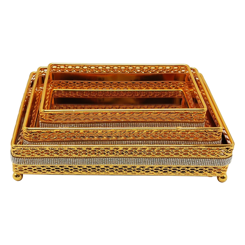 SET 3 PIECES : PLATEAUX DECO METAL 30x20 / 27x18 / 22x13 CM