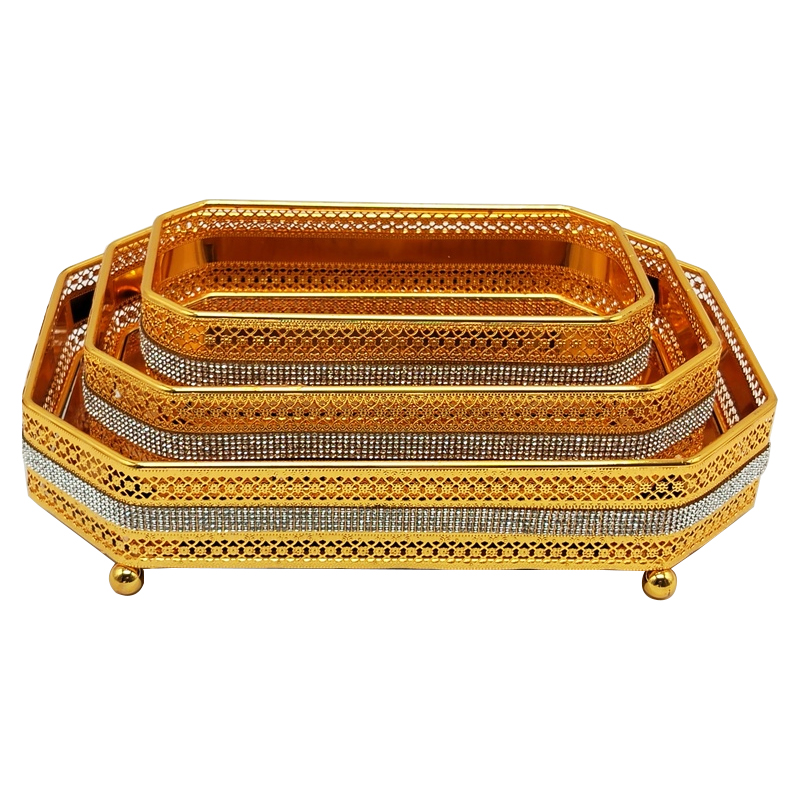 SET 3 PIECES : PLATEAUX DECO METAL 31x21 / 26x17 / 21x12 CM