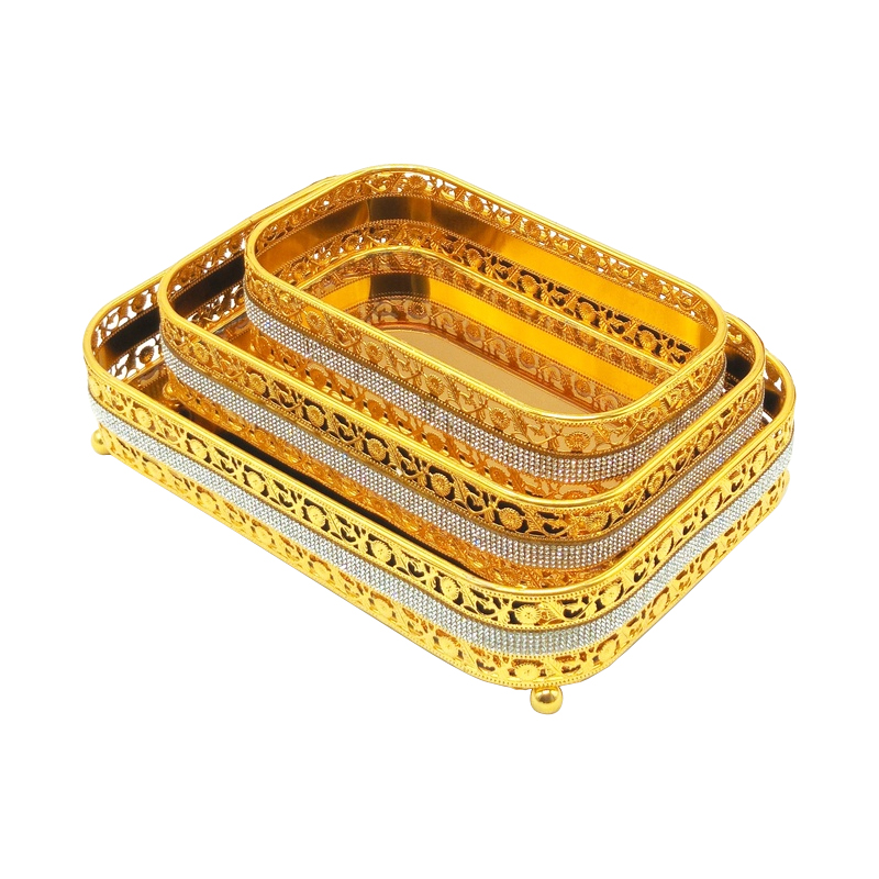 SET 3 PIECES : PLATEAUX DECO METAL 30x20 / 26x16 / 22x12 cm