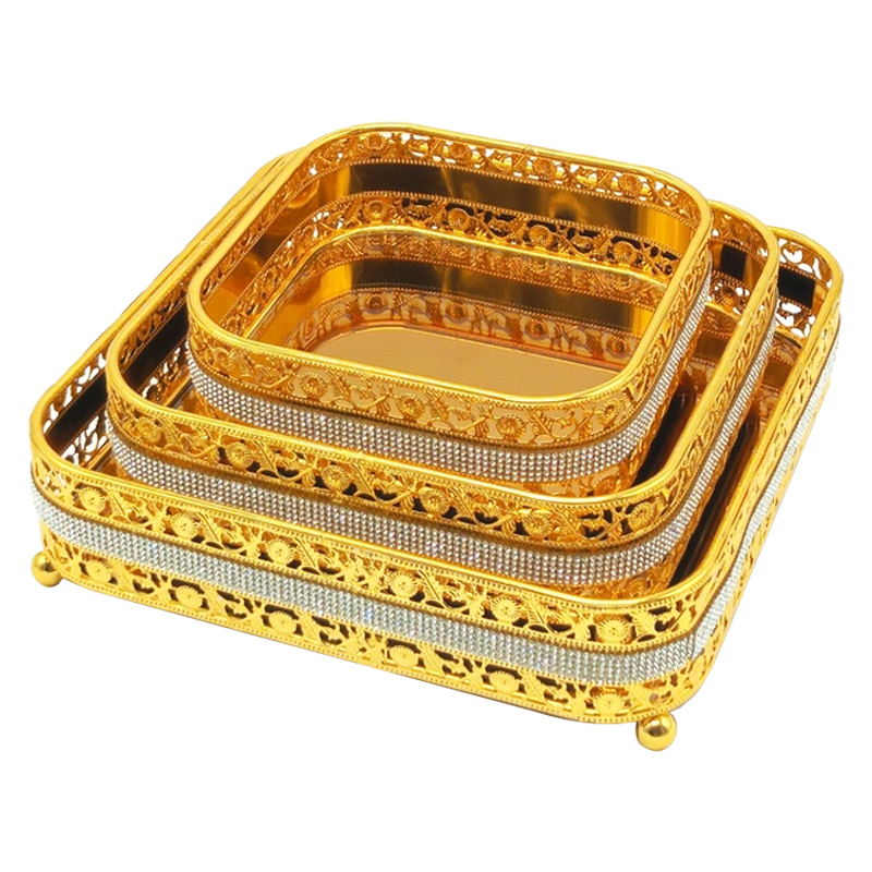 SET 3 PIECES : PLATEAUX DECO METAL 25x25 / 21x21 / 17x17 cm