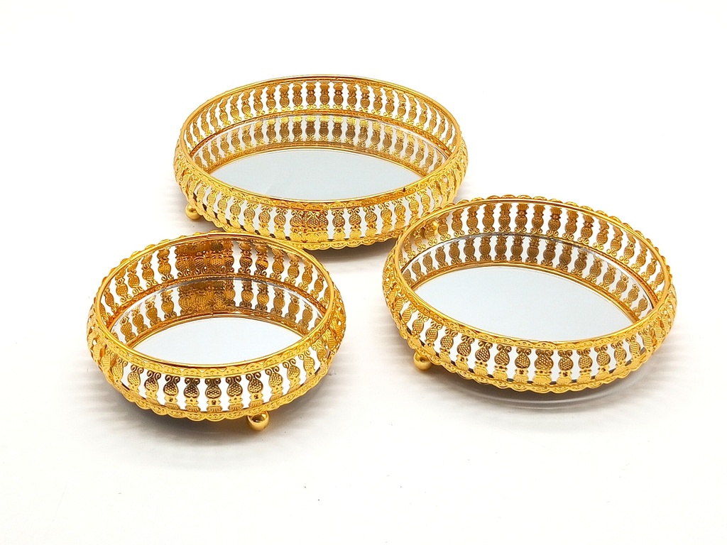 SET 3 PIECES : PLATEAUX DECO METAL 18x18 / 15x15 / 12x12 cm