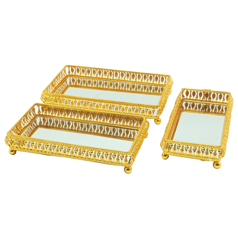 SET 3 PIECES : PLATEAUX DECO METAL 23x13 / 20x19 / 18.5x9 cm