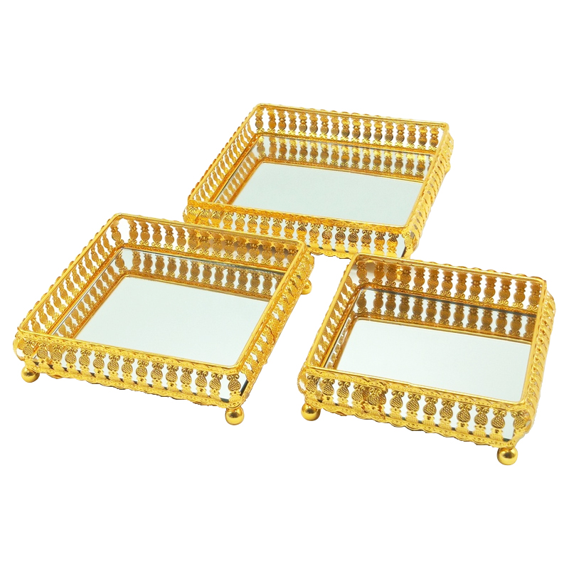 SET 3 PIECES : PLATEAUX DECO METAL 17x17 / 15x15 / 13x13 cm