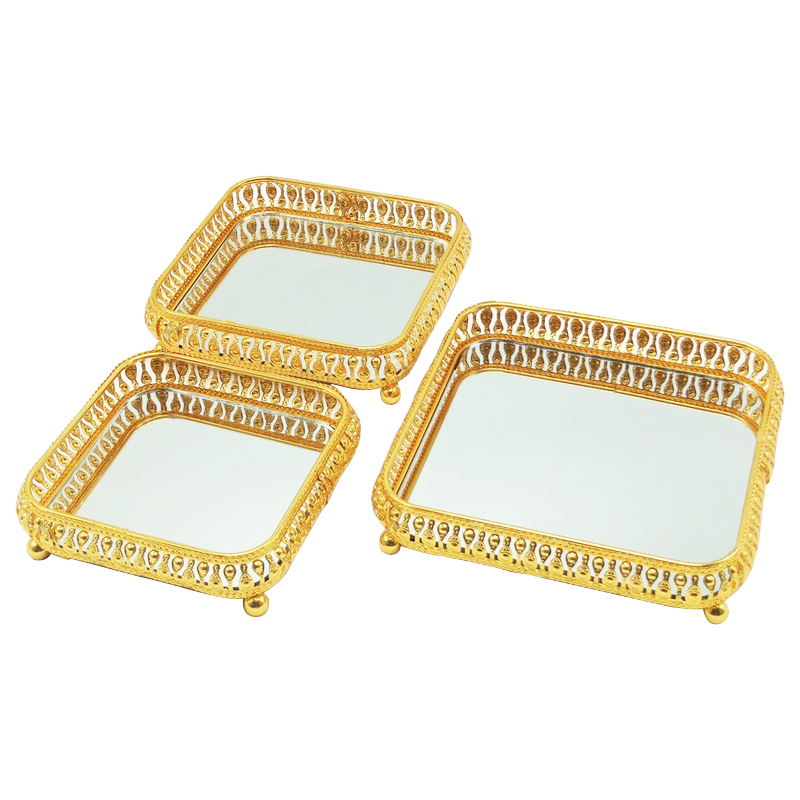 SET 3 PIECES : PLATEAUX DECO METAL 17x17 / 15x15 / 13x13 cm