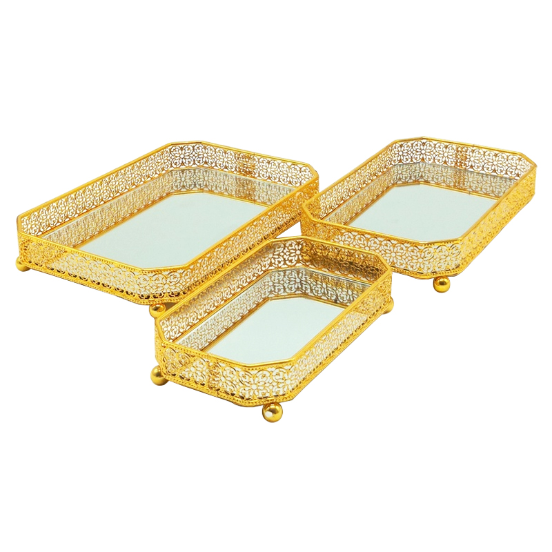 SET 3 PIECES : PLATEAUX DECO METAL 22x15 / 20x12 / 17x10 cm