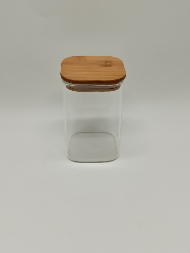 POT VERRE BOROSILICATE COUVERCLE  CARRE BAMBOO 8 X 12 CM