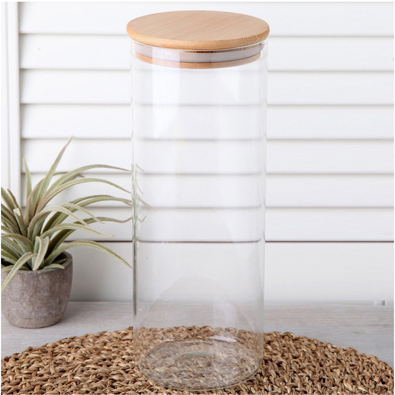 POT VERRE BOROSILICATE COUVERCLE BAMBOO 8.5X30 CM