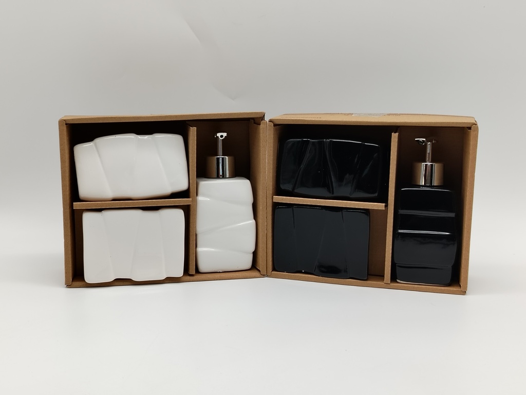 Set 3 pièces salle de bain céramique couleur Noir-Blanc