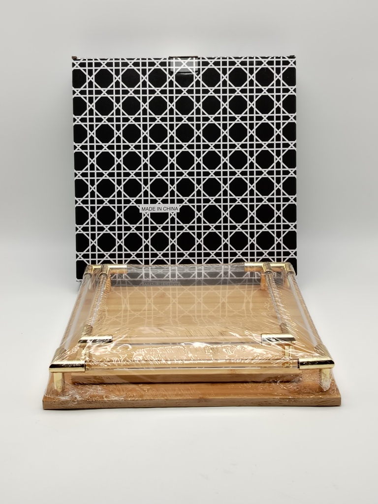 Set 2 plateaux en bois 22x22,5 / 28x28,5 cm